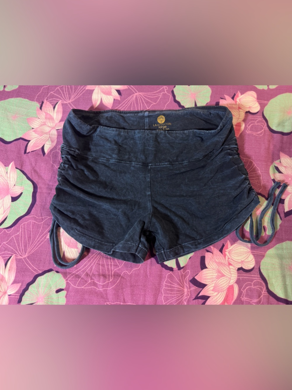 Lily Lotus Navy Blue Elastic Waist Athletic Shorts